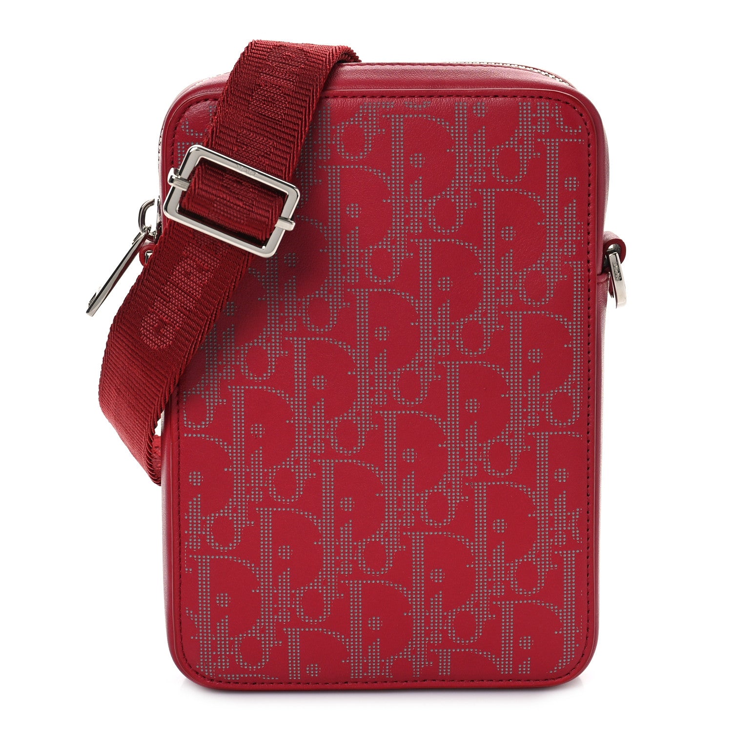 Christian Dior Calfskin Oblique Galaxy Perforated World Tour Messenger Pouch Red White 1 of 9