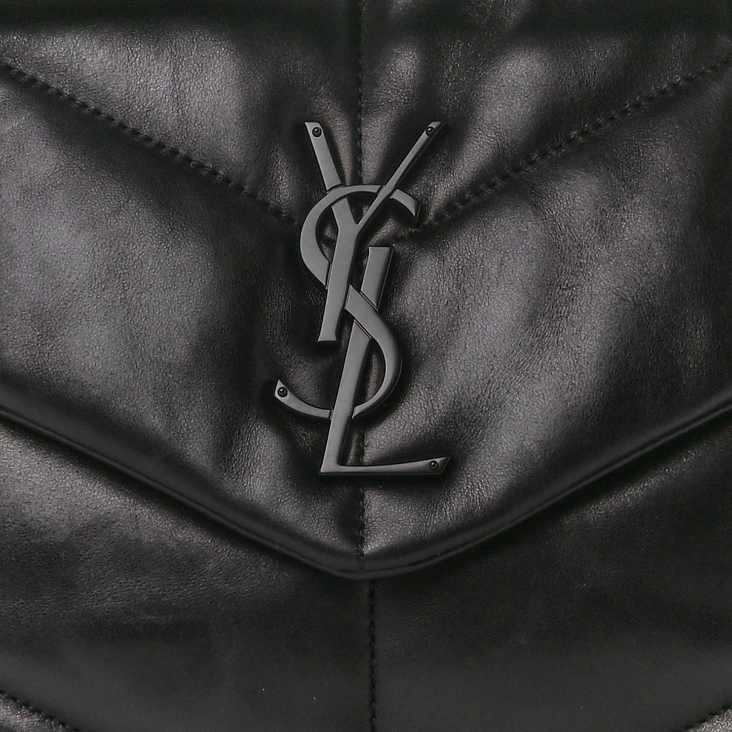 Lambskin Quilted Monogram Monochrome Medium Loulou Puffer Chain Satchel Black