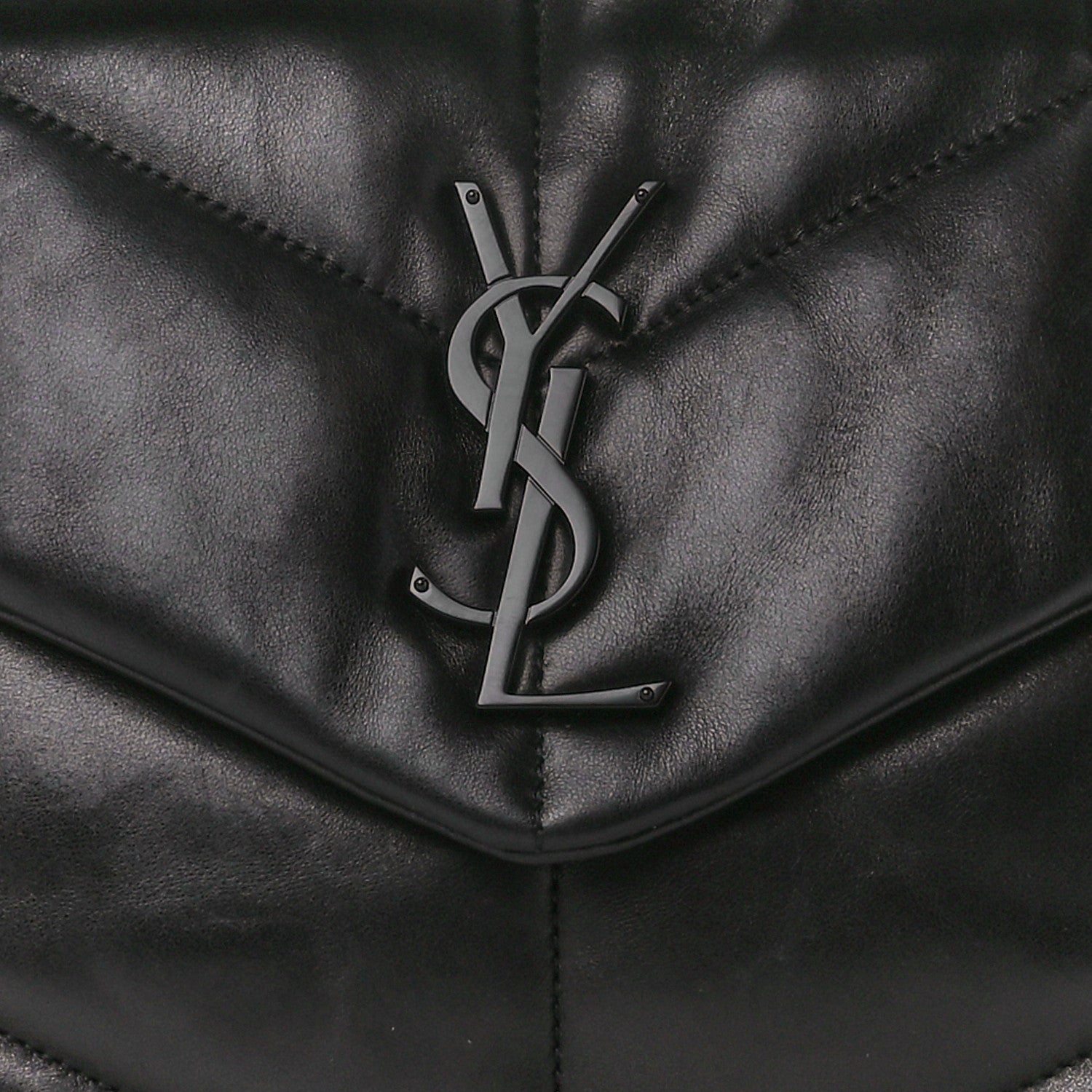 Saint Laurent Lambskin Quilted Monogram Monochrome Medium Loulou Puffer Chain Satchel Black 9 of 11