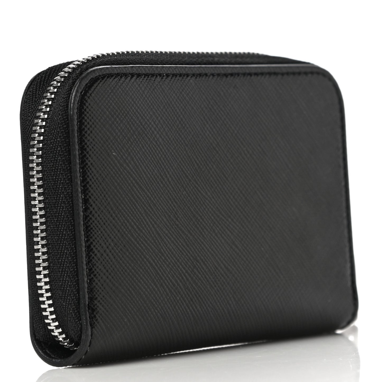 Calfskin Logo Print Mini Zip Wallet Black