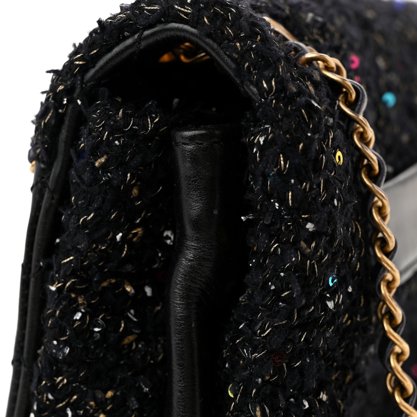 Lambskin Quilted Tweed Sequin Medium Chain Flap Bag Black Multicolor