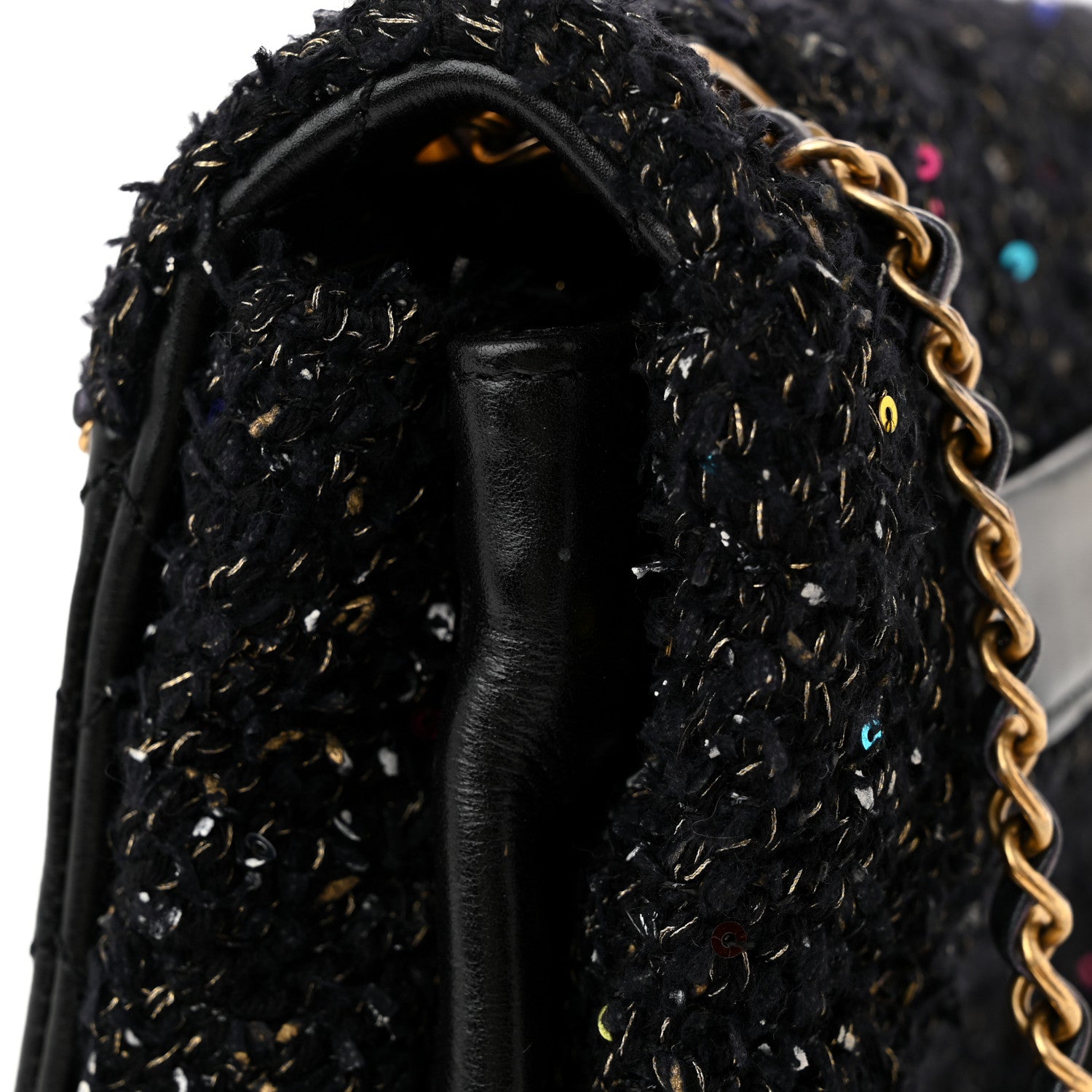 Chanel Lambskin Quilted Tweed Sequin Medium Chain Flap Bag Black Multicolor 15 of 15
