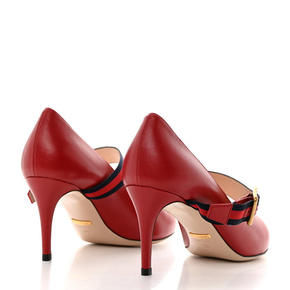 Gucci Malaga Kid Sylvie Web Mid Heel Pumps 36 Hibiscus Red 4 of 9