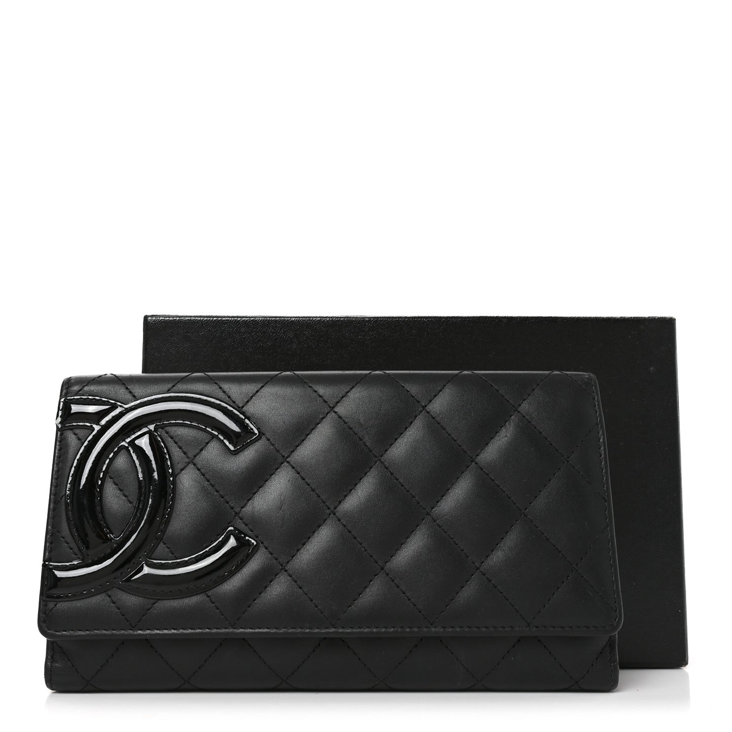 Calfskin Quilted Cambon Long Double Wallet Black