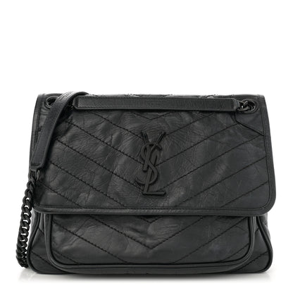 Saint Laurent Crinkled Calfskin Matelasse Monogram Medium Niki Chain Satchel Black 1 of 14