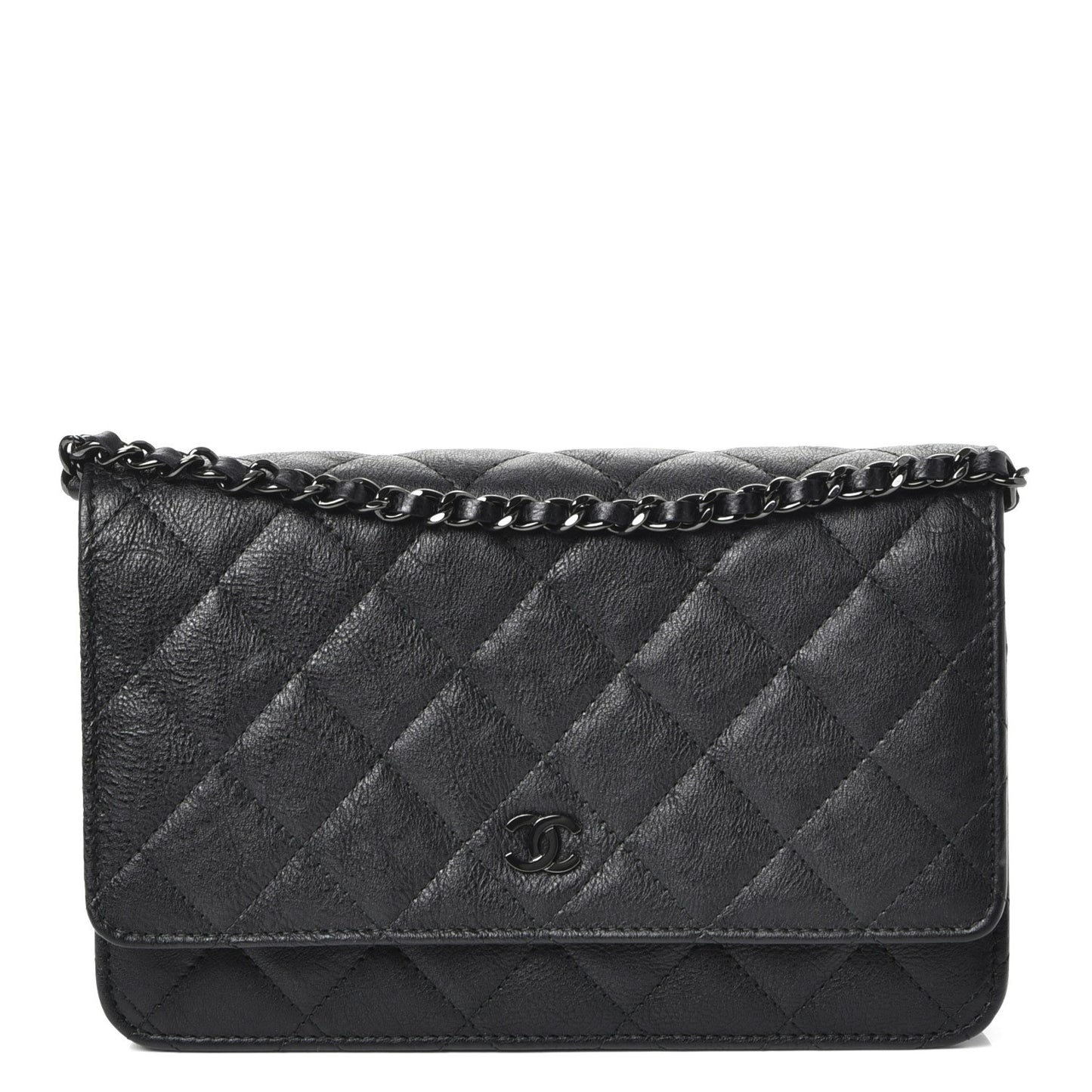 Crumpled Calfskin Quilted Wallet On Chain WOC So Black