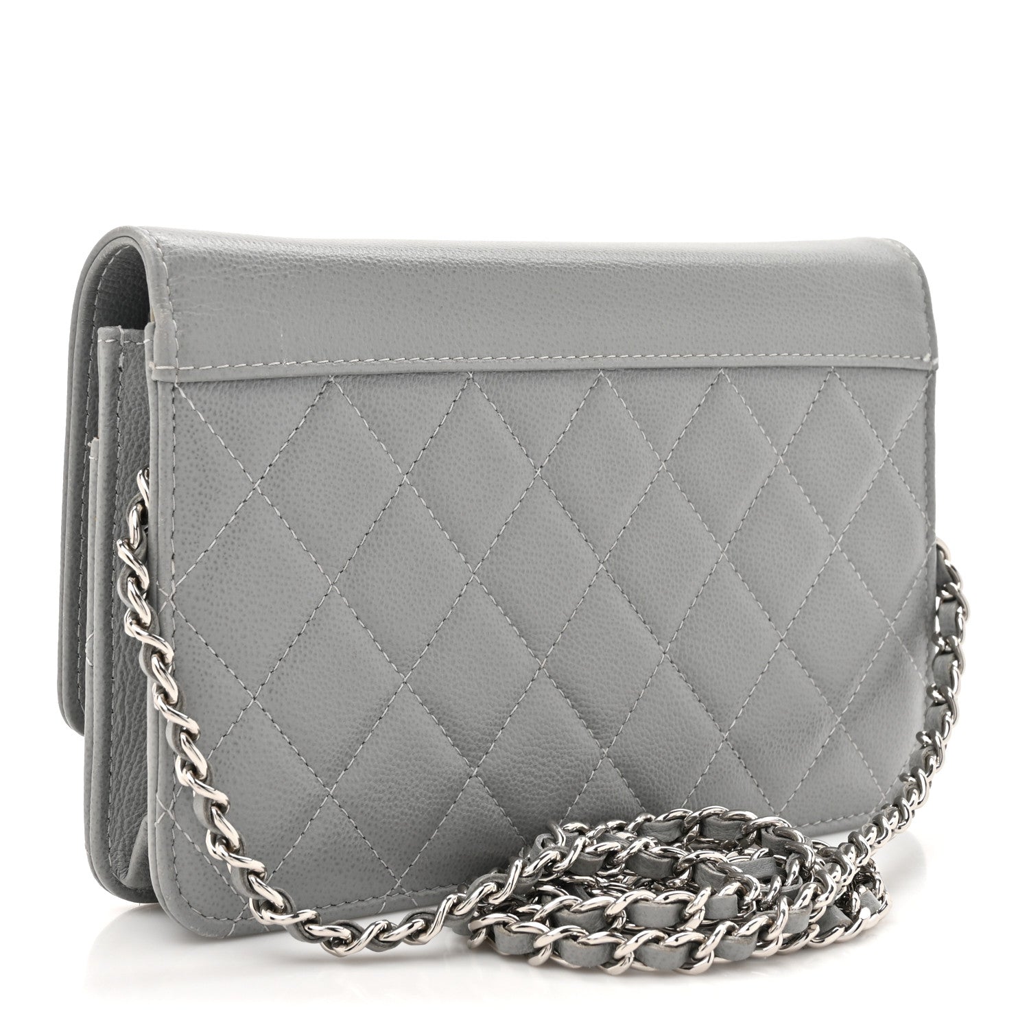 Chanel Grained Calfskin Quilted CC Box Wallet On Chain WOC Grey 2 of 16