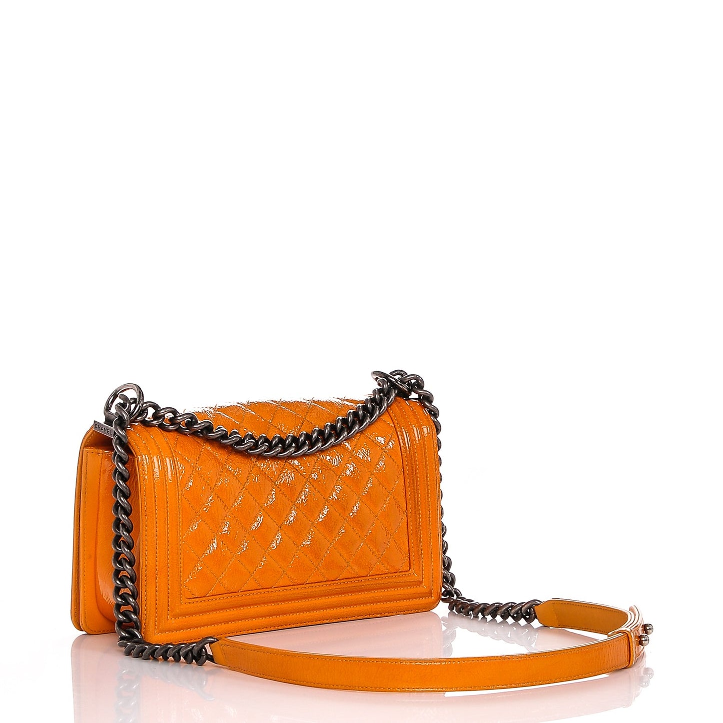 Crackled Patent Calfskin Medium Boy Flap Orange