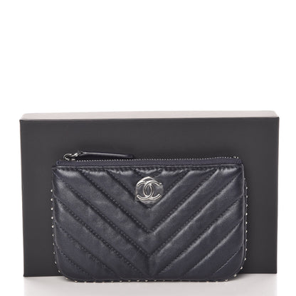 Chanel Lambskin Chevron Quilted Studded Small Cosmetic Case Dark Navy 8 of 8