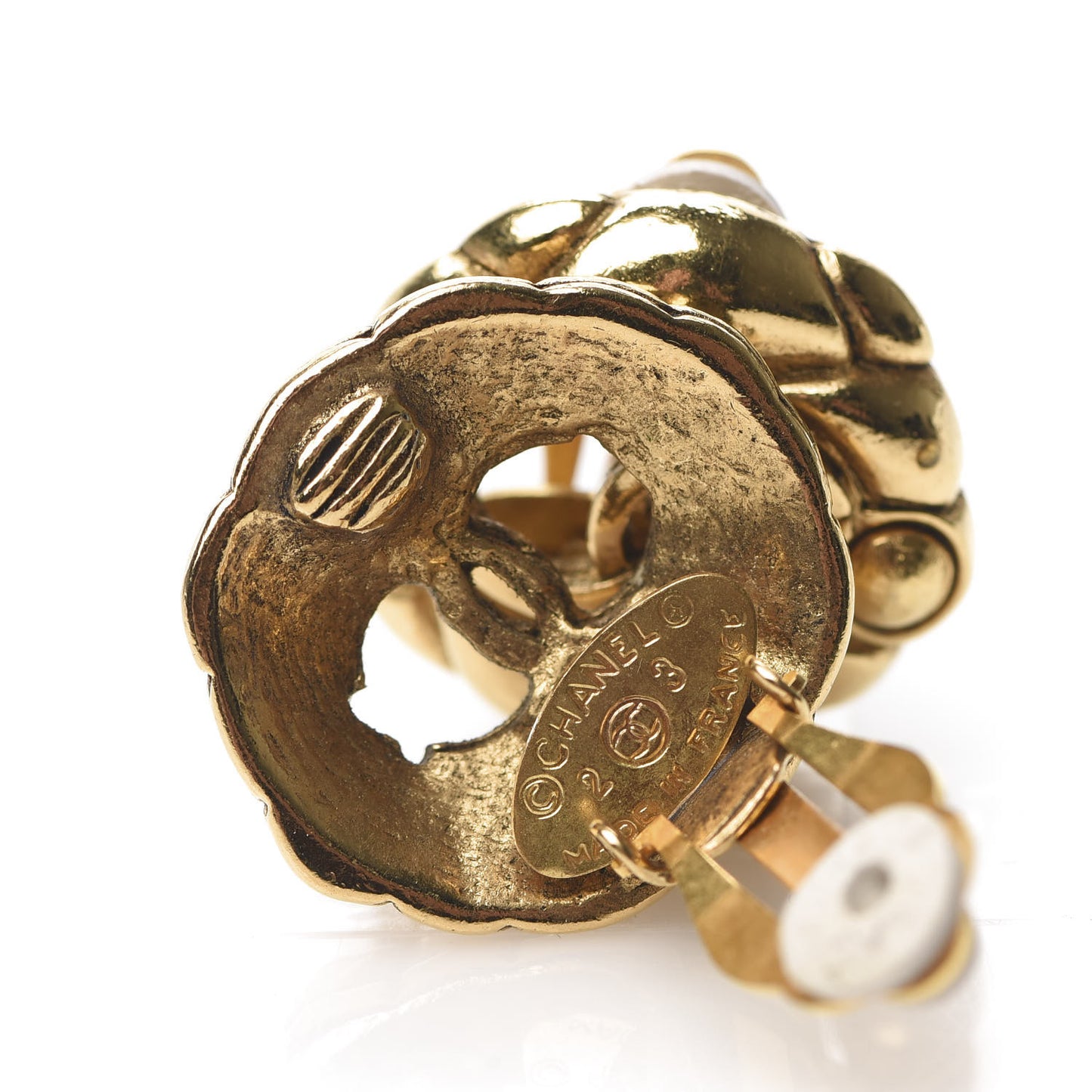 CC Button Clip On Earrings Gold