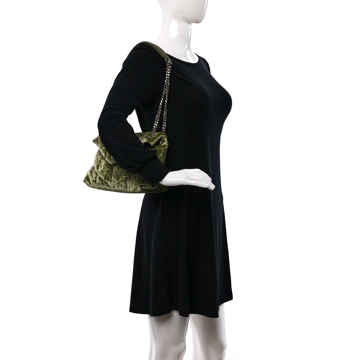 Crushed Velvet Quilted Small Loulou Puffer Monogram Chain Satchel Green