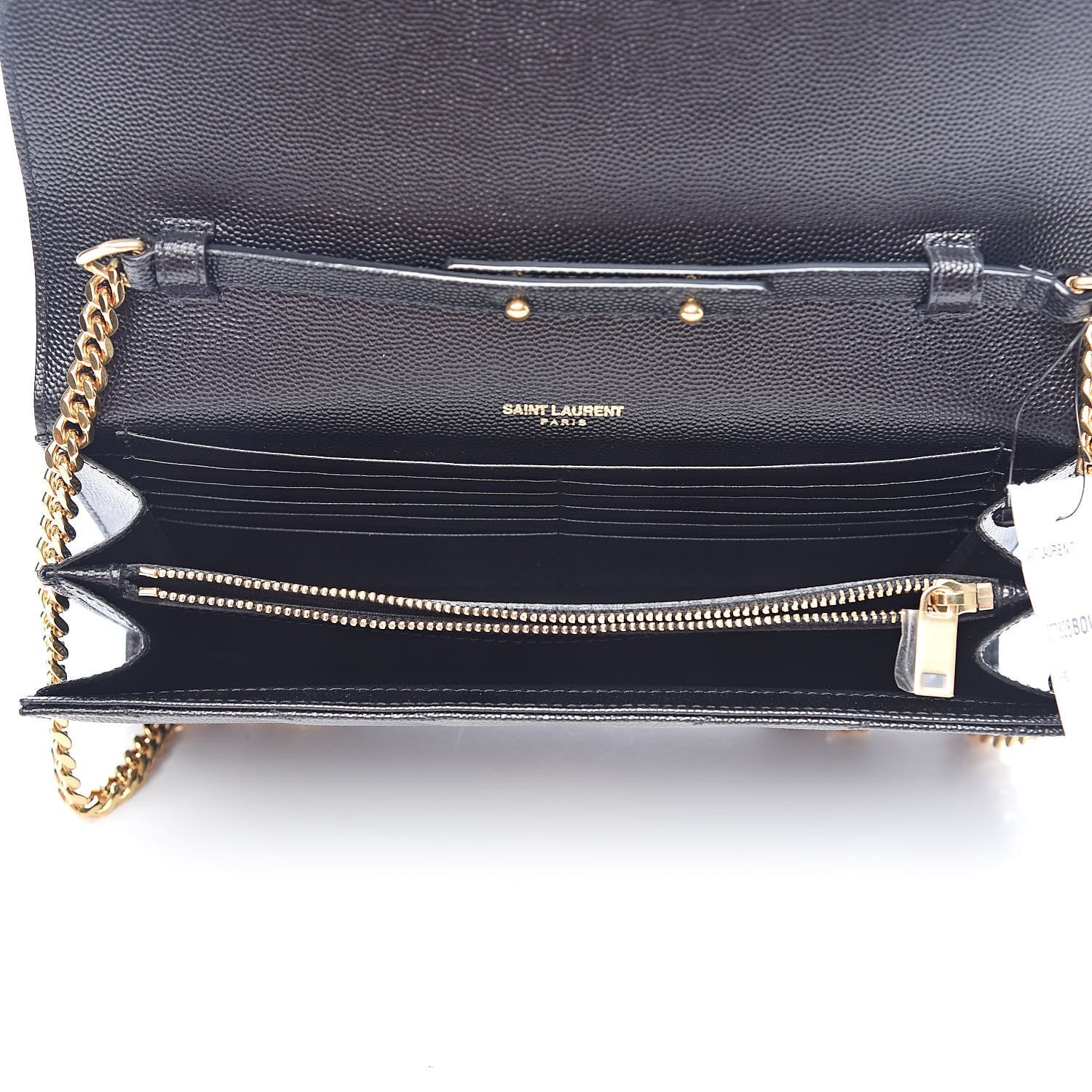 Saint Laurent Grain De Poudre Matelasse Chevron Monogram Chain Wallet Black 5 of 10