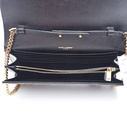 Saint Laurent Grain De Poudre Matelasse Chevron Monogram Chain Wallet Black 5 of 10