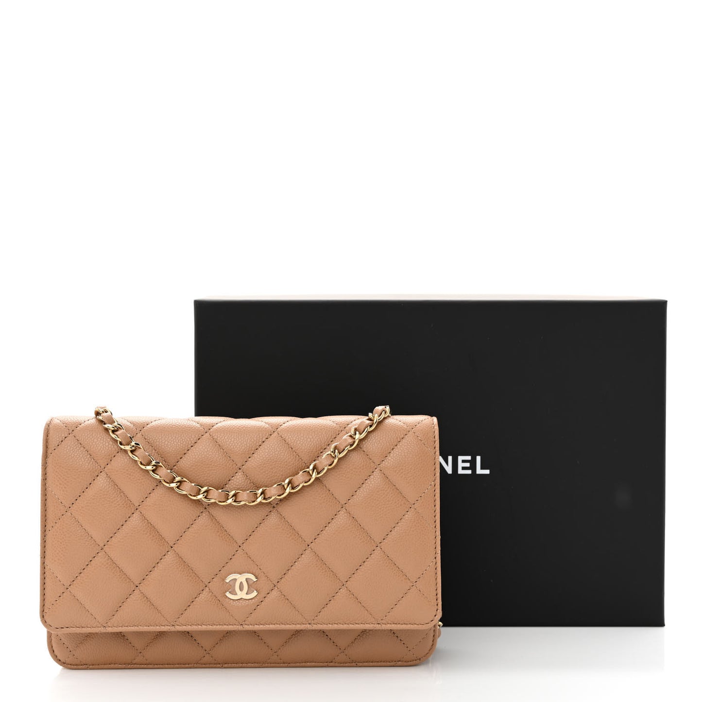Caviar Quilted Wallet on Chain WOC Dark Beige