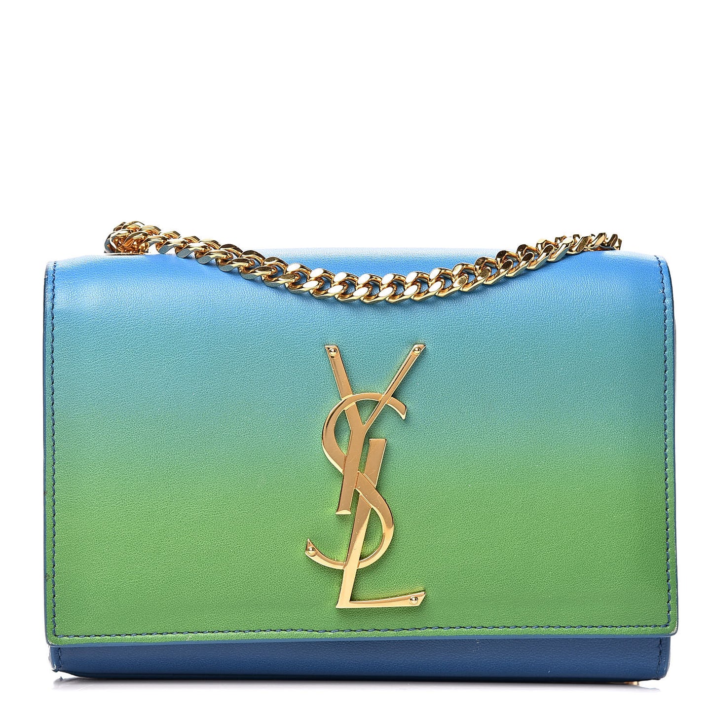Calfskin Degrade Small Kate Monogram Satchel Green Blue
