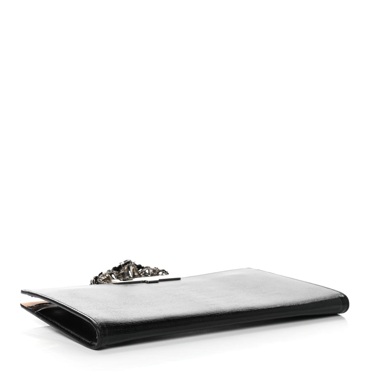 Calfskin Lizard Embossed Knuckle Flat Clutch Black