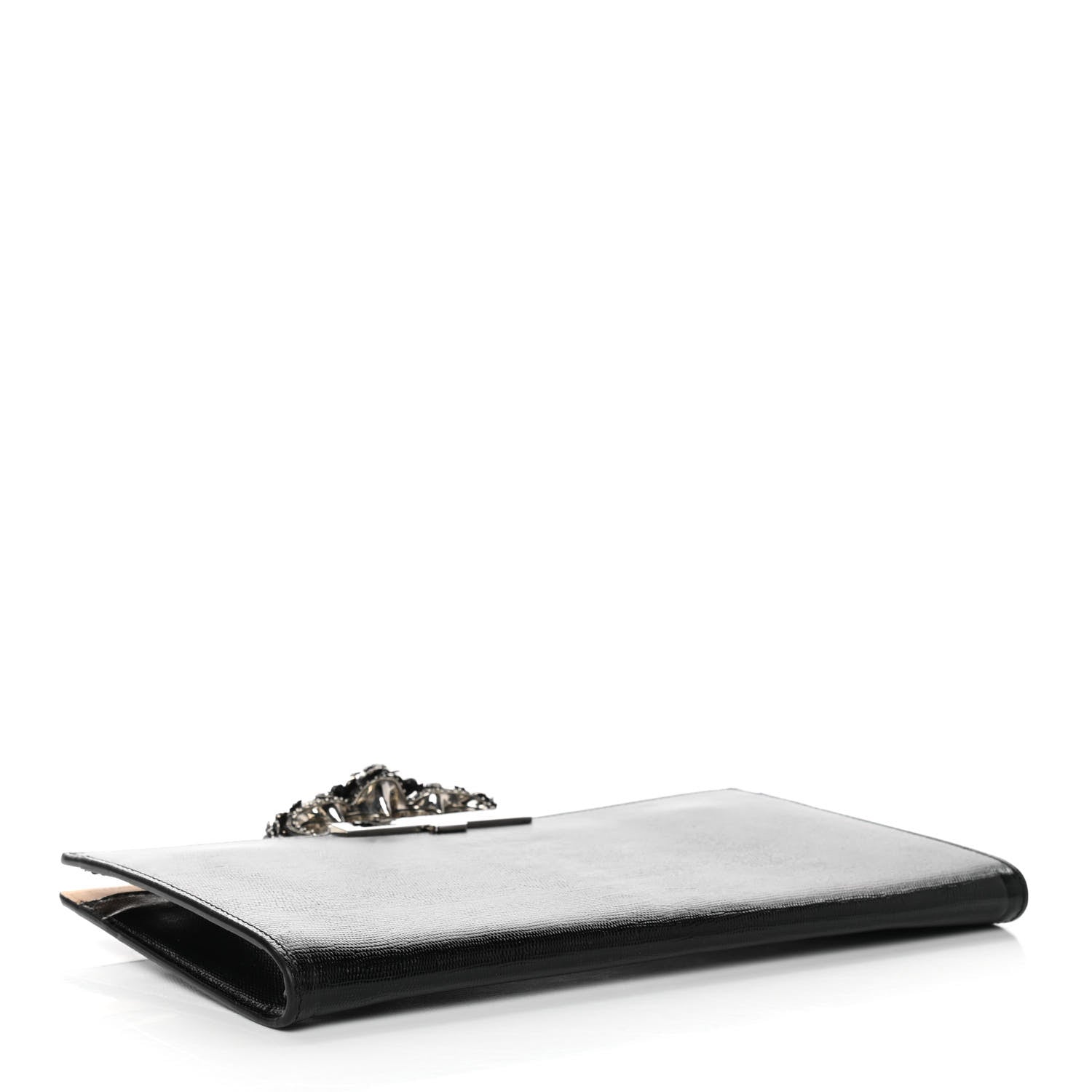 Alexander McQueen Calfskin Lizard Embossed Knuckle Flat Clutch Black 4 of 12