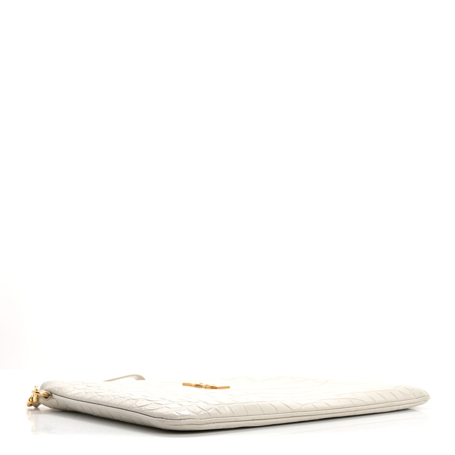 Saint Laurent Calfskin Crocodile Embossed Tablet Pouch Crema Soft 4 of 18