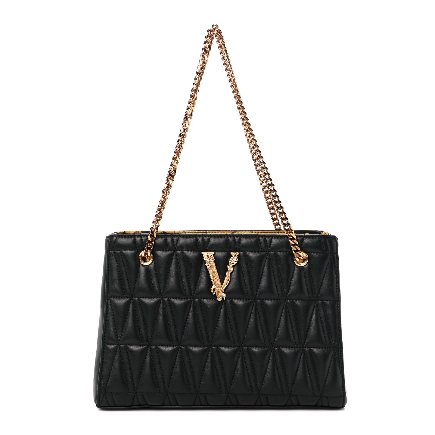 Nappa Barocco Quilted Small Virtus V Chain Shoulder Bag Black