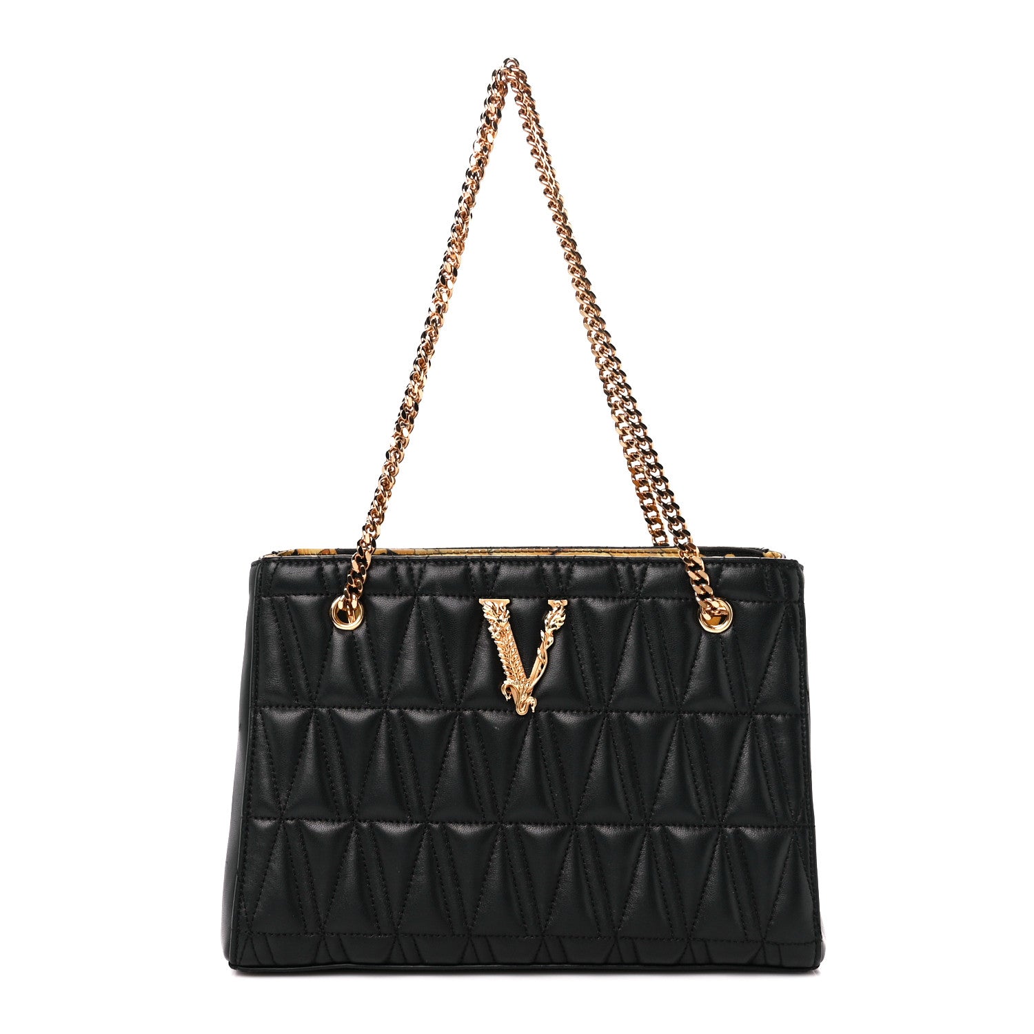 Versace Nappa Barocco Quilted Small Virtus V Chain Shoulder Bag Black 1 of 12
