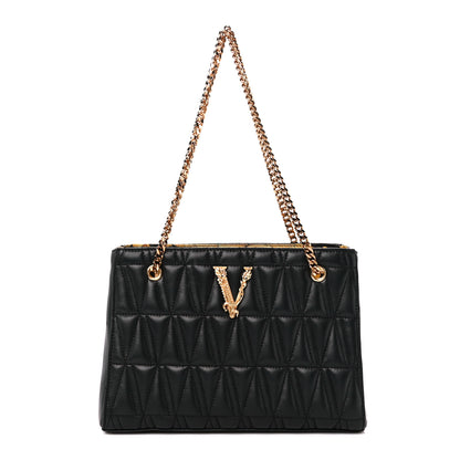 Versace Nappa Barocco Quilted Small Virtus V Chain Shoulder Bag Black 1 of 12