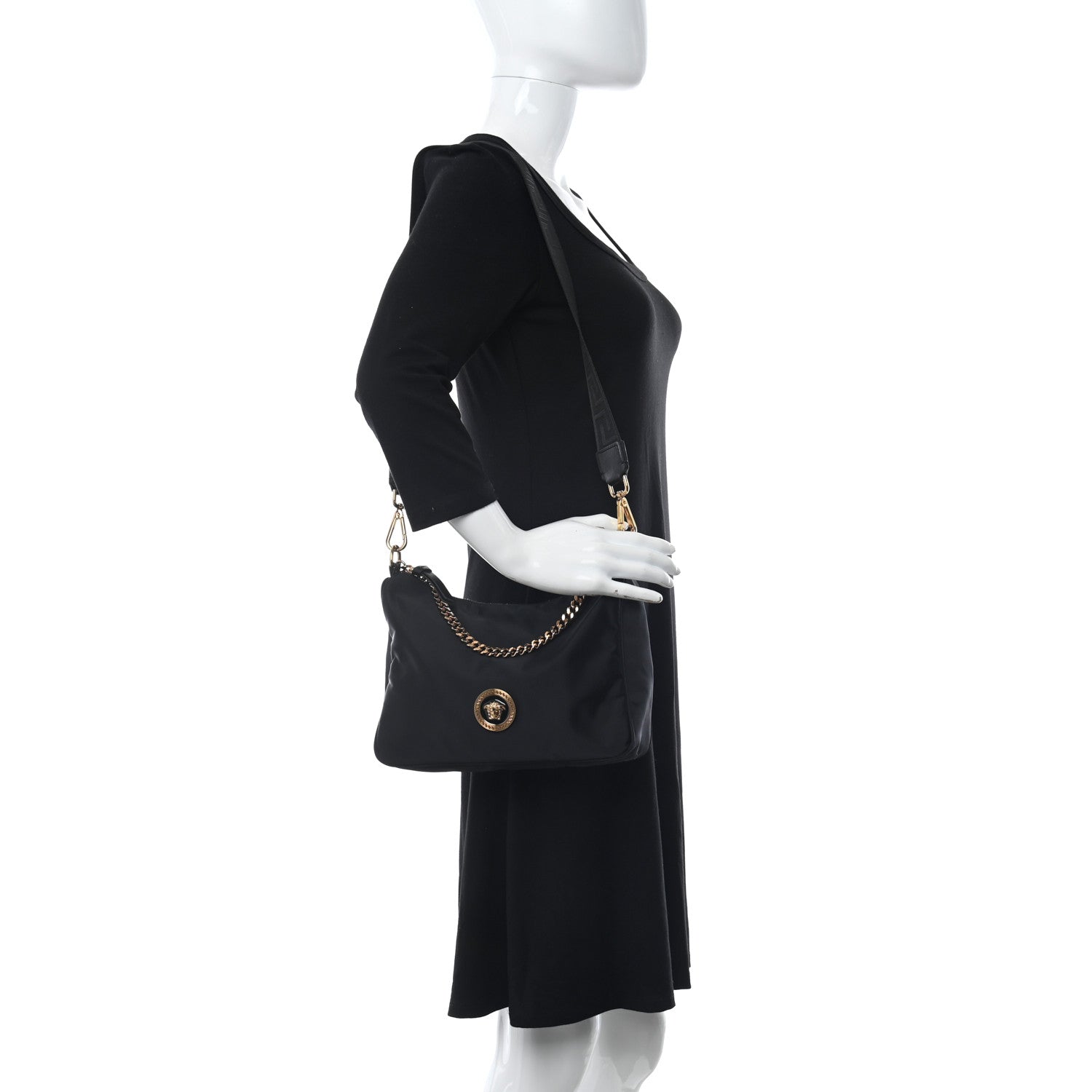 Versace Nylon Tribute Chain Crossbody Shoulder Bag Black 2 of 10
