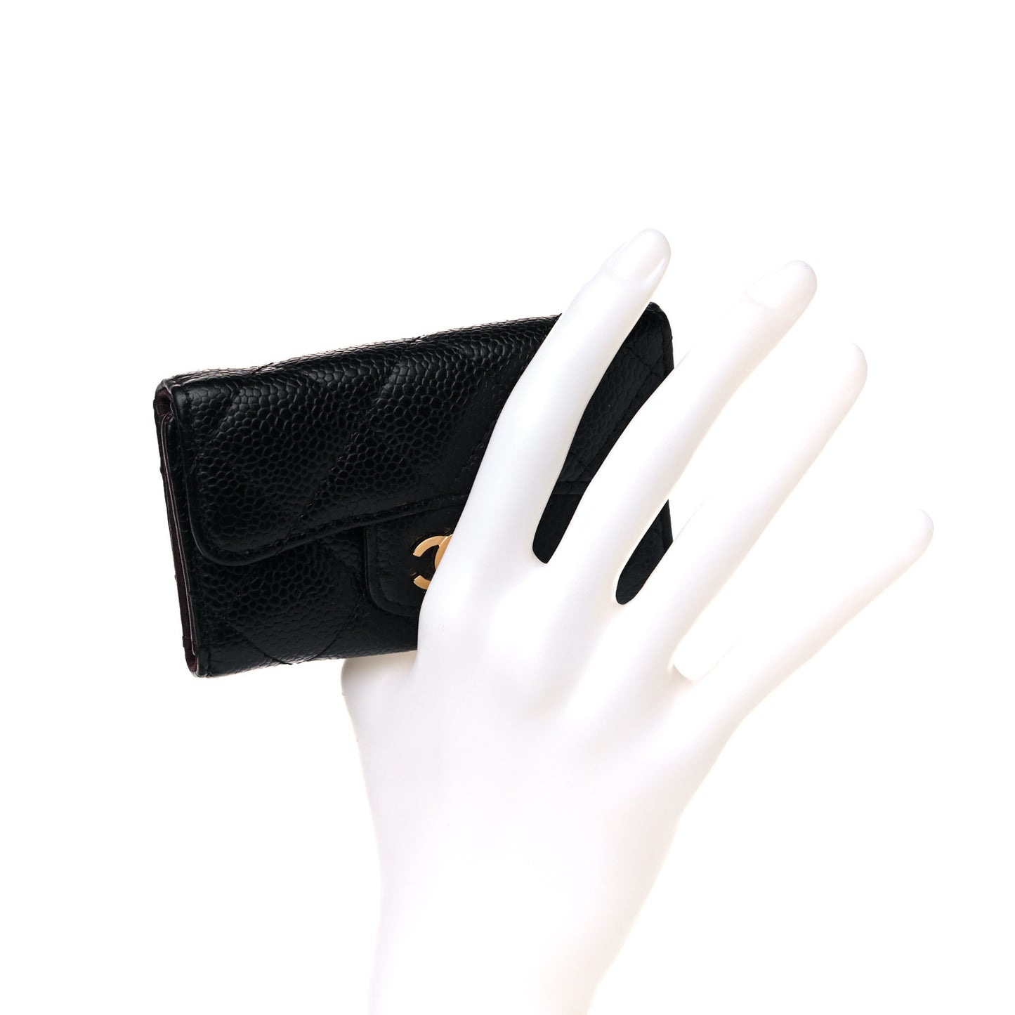 Caviar Quilted 6 Key Holder Black