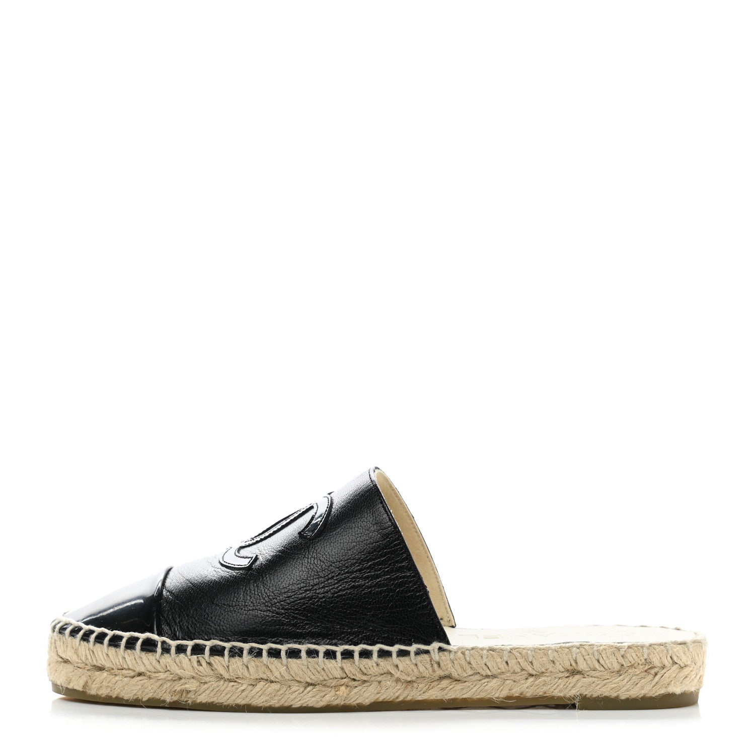 Chanel Goatskin Patent Calfskin CC Espadrille Mules 36 Black 1 of 9