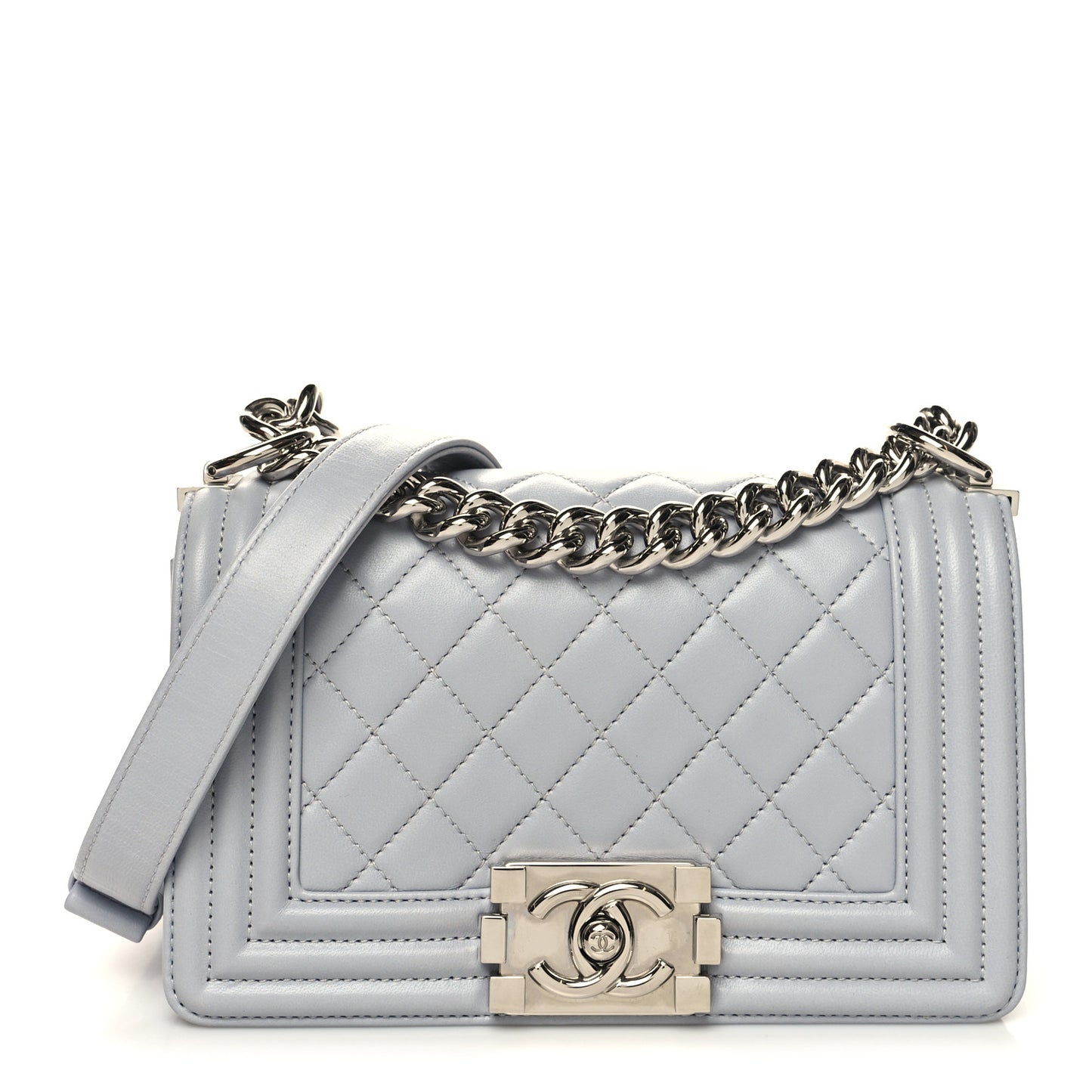 Calfskin Quilted Small Boy Flap Grey