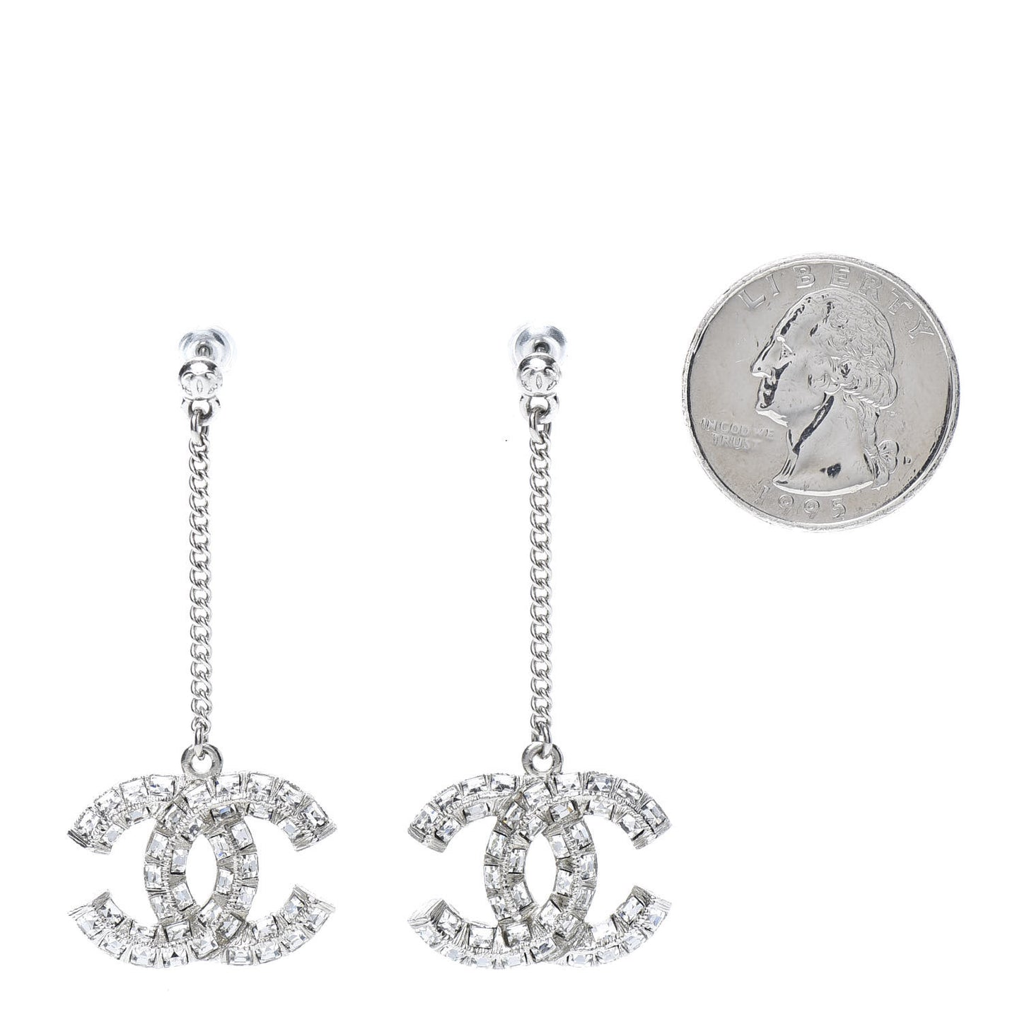 Baguette Crystal CC Drop Earrings Silver
