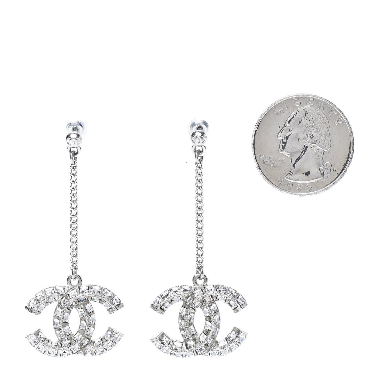 Chanel Baguette Crystal CC Drop Earrings Silver 2 of 5