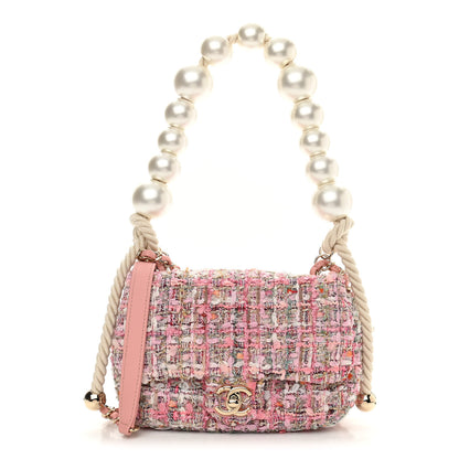 Chanel Tweed Mini Pearl Handle Flap Pink Beige Orange Ecru 1 of 11