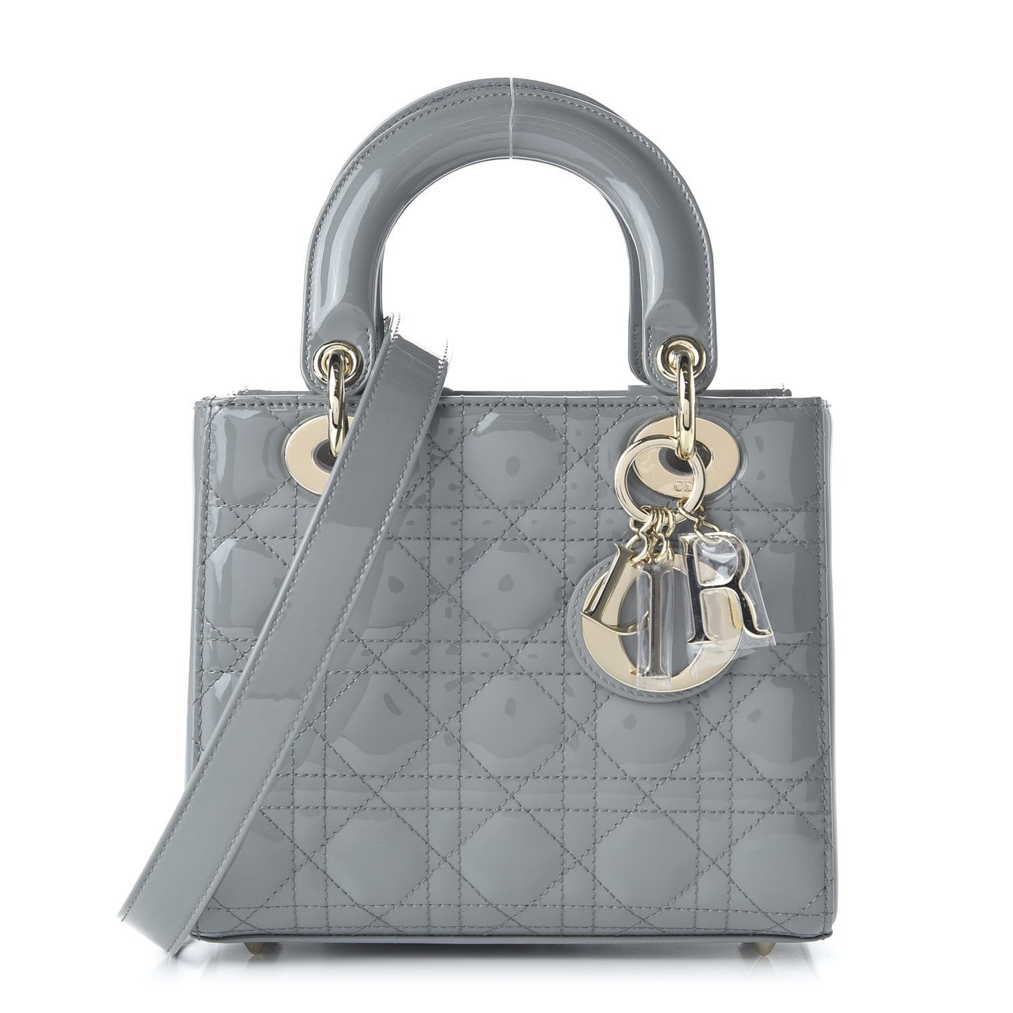 Patent Cannage Small Lady Dior Grey