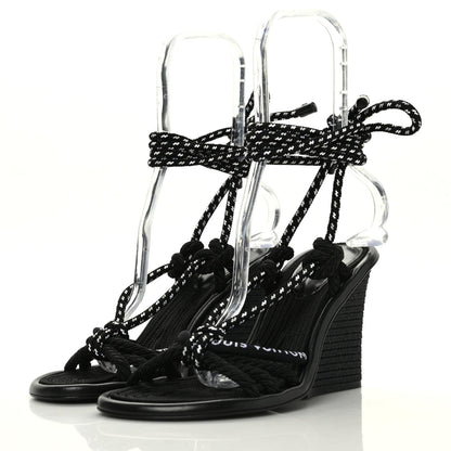 Louis Vuitton Fabric Maia Rope Wedge Sandal 40 Black 3 of 6