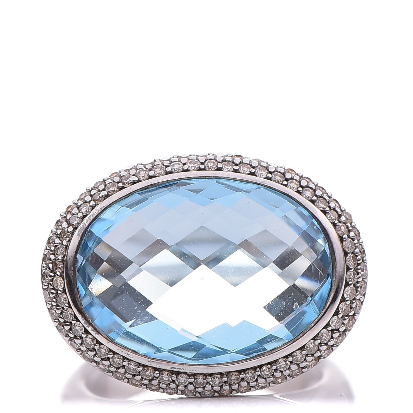 Sterling Silver Diamond Blue Topaz 18mm Signature Oval Ring 52 6