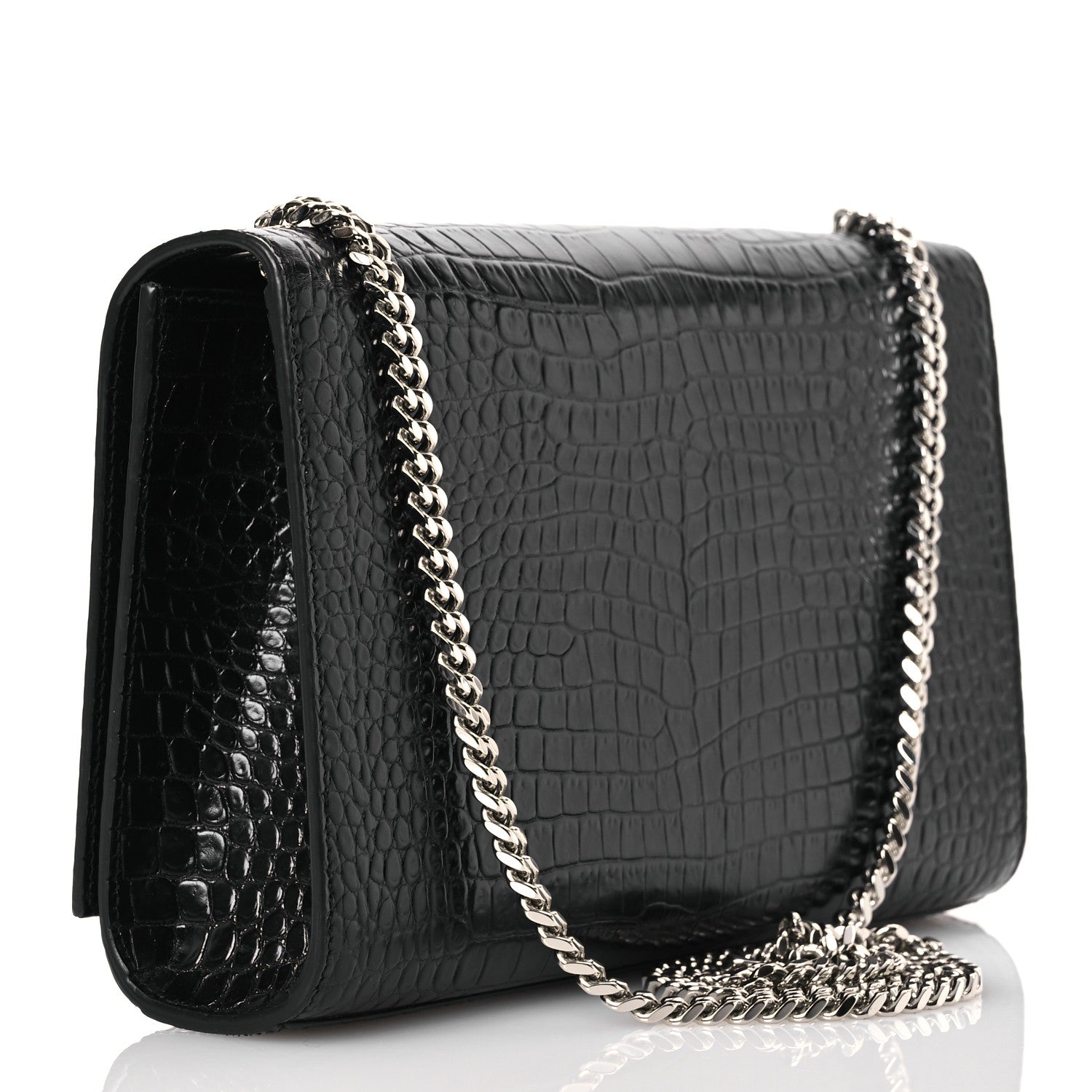 Saint Laurent Calfskin Crocodile Embossed Medium Classic Monogram Kate Tassel Satchel Black 3 of 13