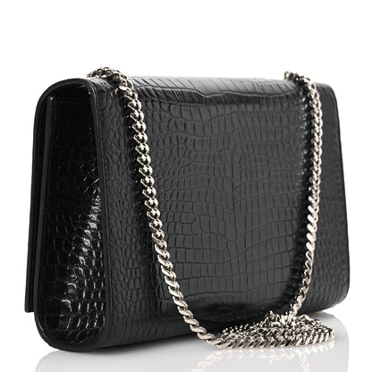 Saint Laurent Calfskin Crocodile Embossed Medium Classic Monogram Kate Tassel Satchel Black 3 of 13