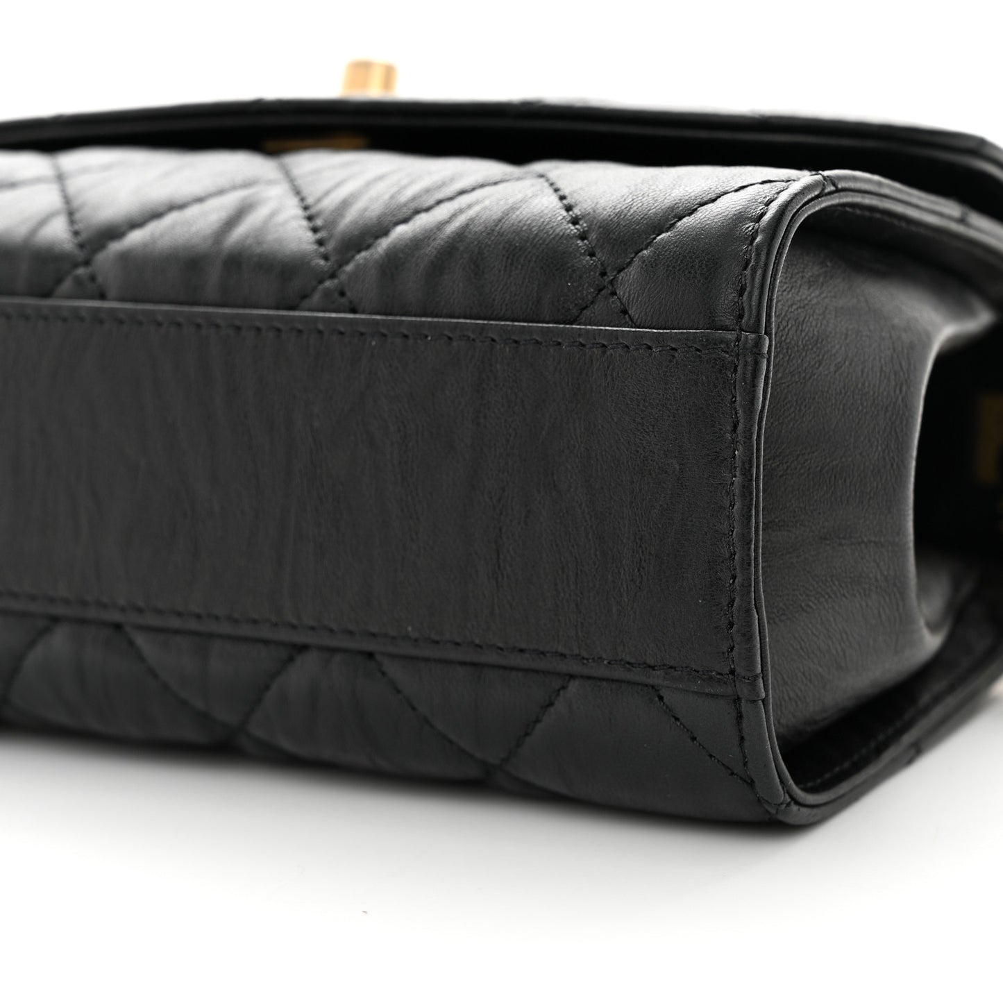 Crumpled Lambskin Quilted Mini CC Links Top Handle Flap Black