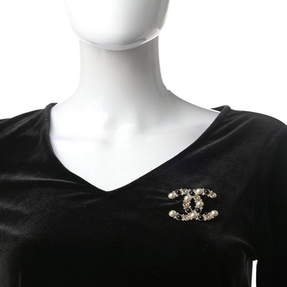 Chanel Crystal Pearl Metal Resin Polka Dot CC Brooch Black Gold 2 of 5