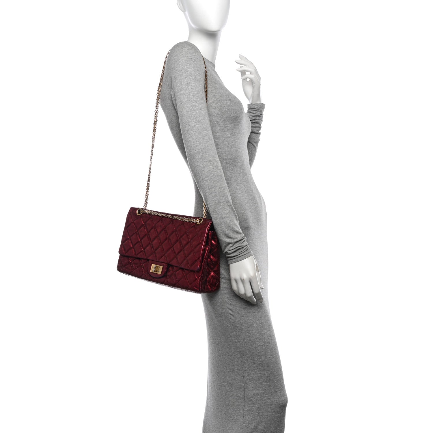 Chanel Metallic Aged Calfskin Quilted 2.55 Reissue 227 Flap Dark Red 2 of 17