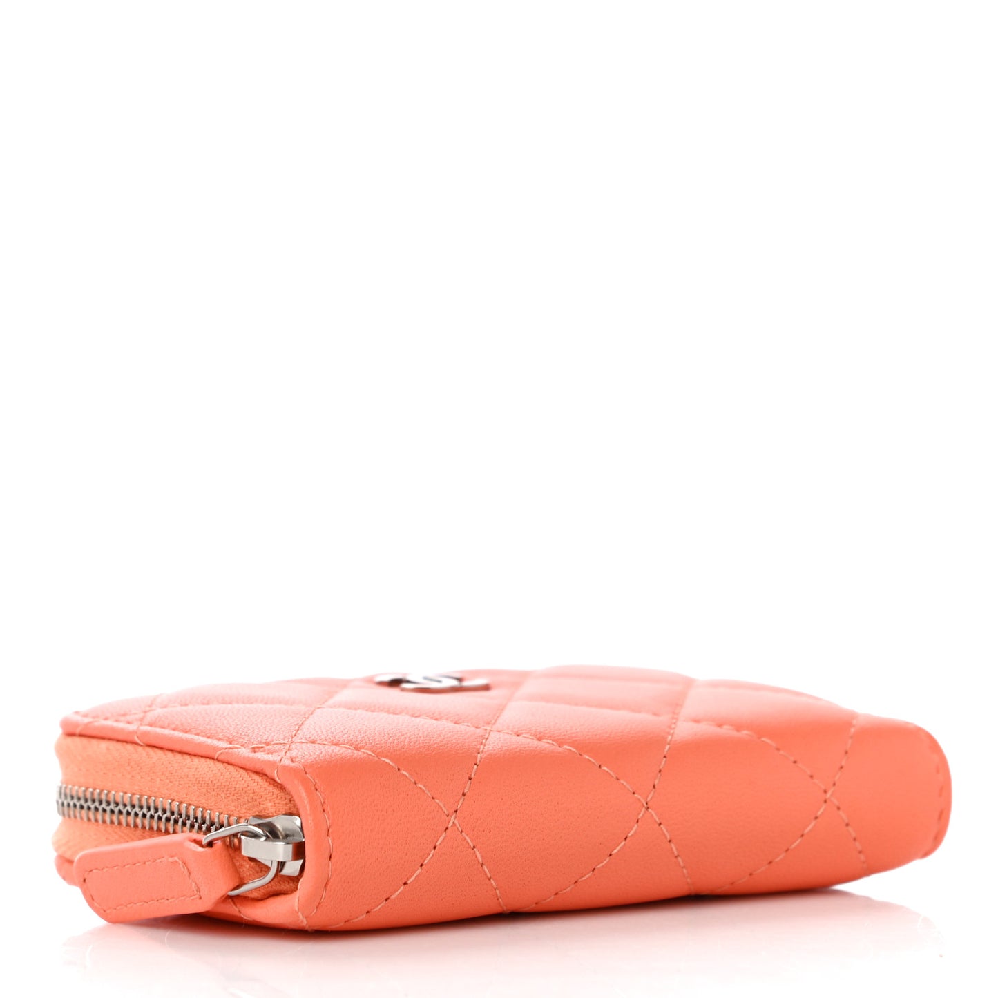 Lambskin Quilted Zip Around Coin Purse Wallet Coral