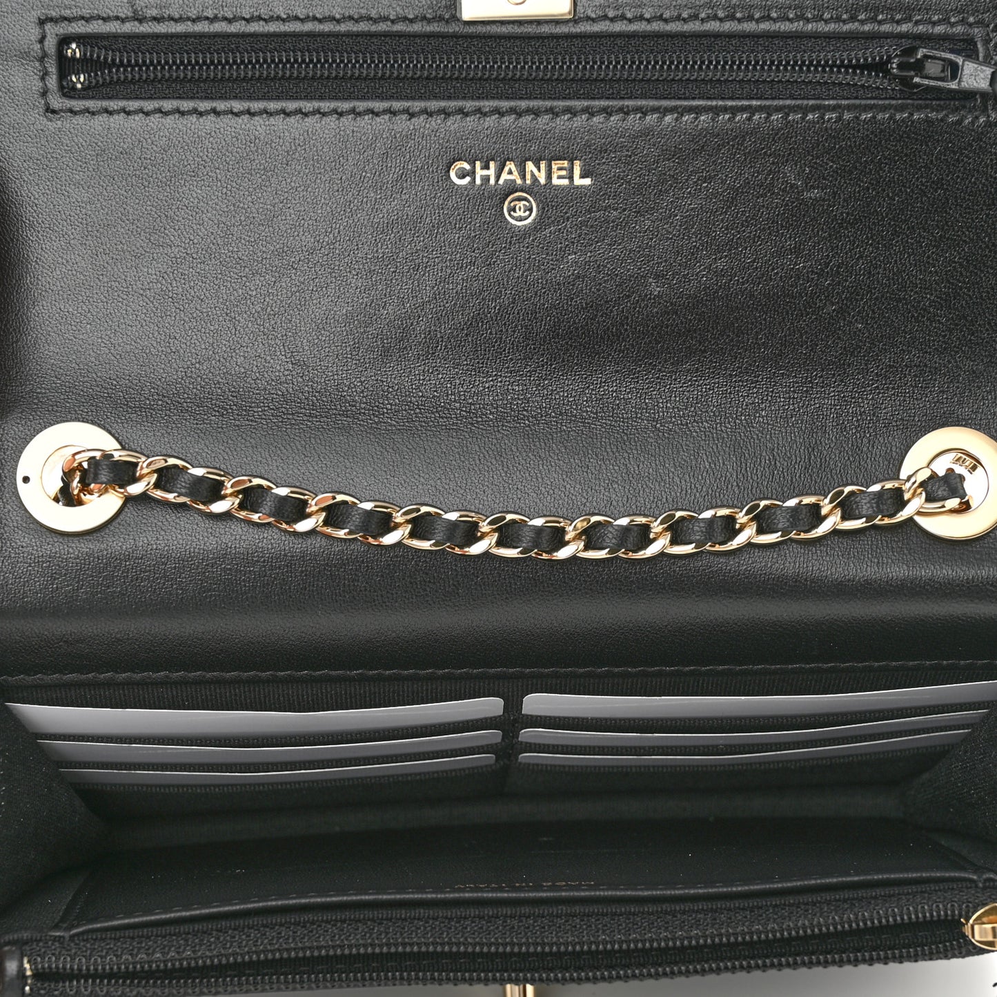 Lambskin Quilted Trendy CC Wallet On Chain WOC Black