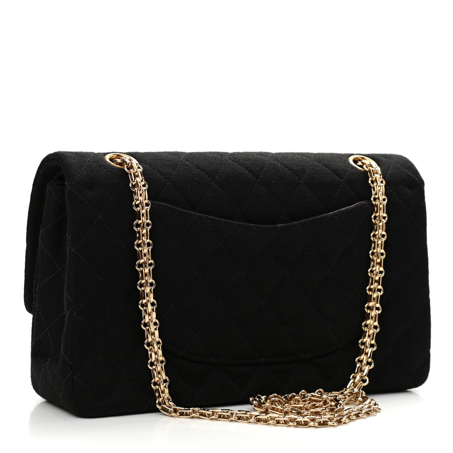 Jersey Quilted Medium Bijoux Chain Double Flap Black