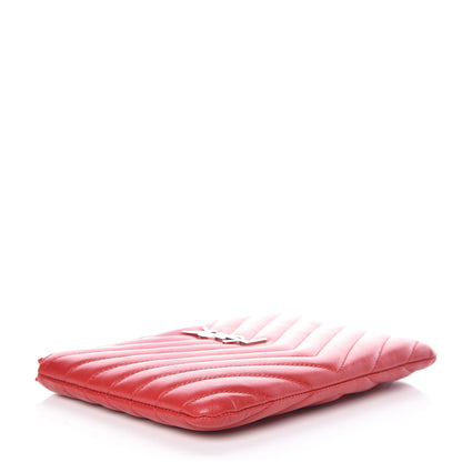 Saint Laurent Calfskin Matelasse Chevron Monogram Pouch Red 4 of 9