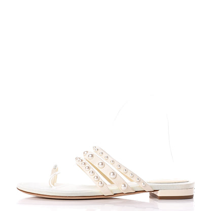 Chanel Lambskin Pearl Sandals 38 Beige 1 of 9