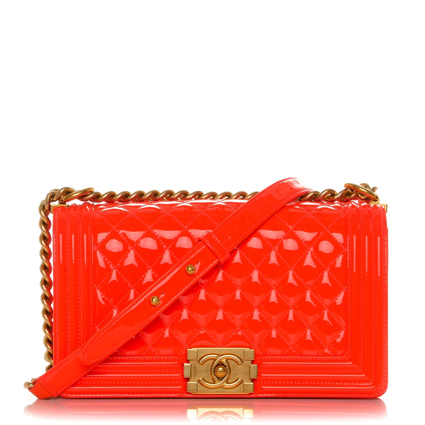 Patent Quilted Medium Boy Flap Orange