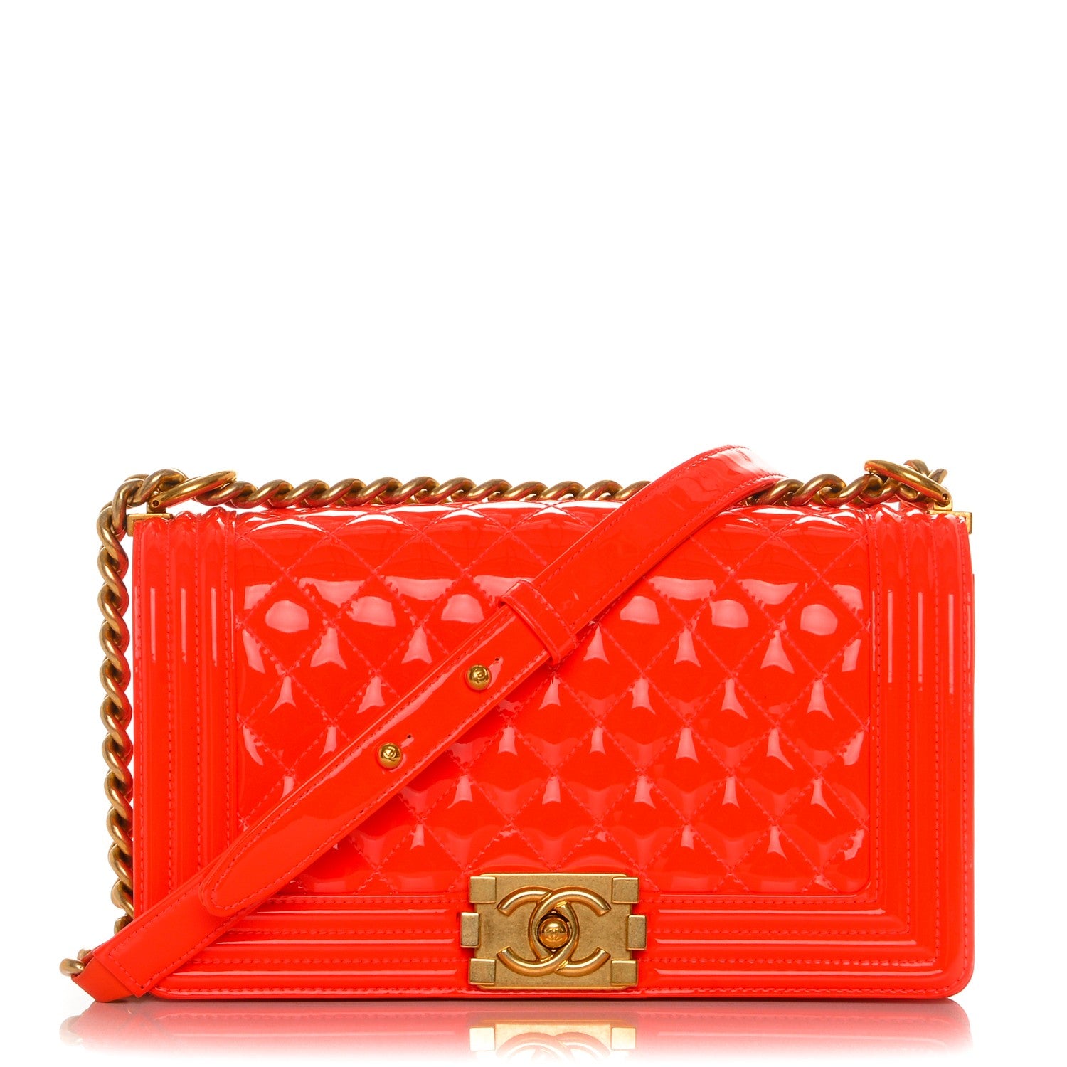 Chanel Patent Quilted Medium Boy Flap Orange 1 of 13