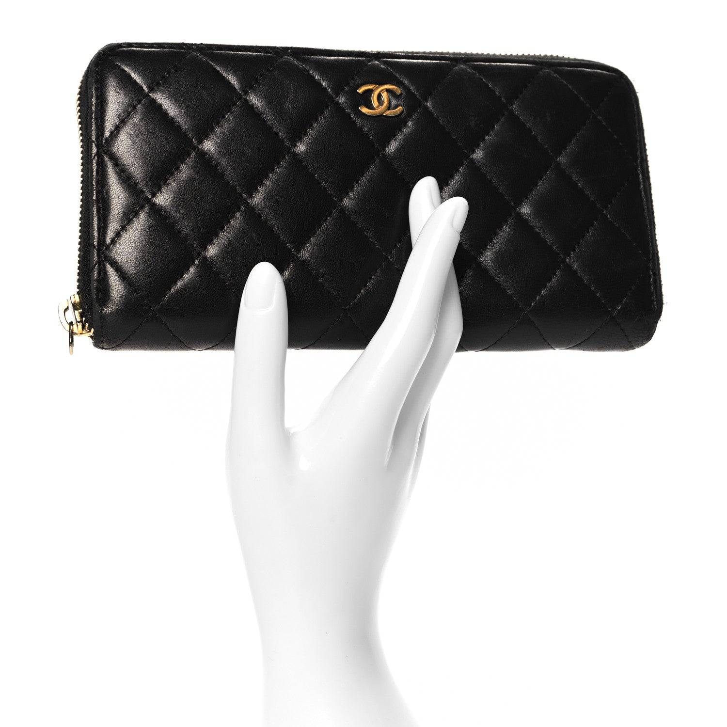 Chanel Lambskin Quilted Large Gusset Zip Around Wallet Black 2 of 14