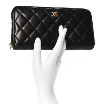 Chanel Lambskin Quilted Large Gusset Zip Around Wallet Black 2 of 14