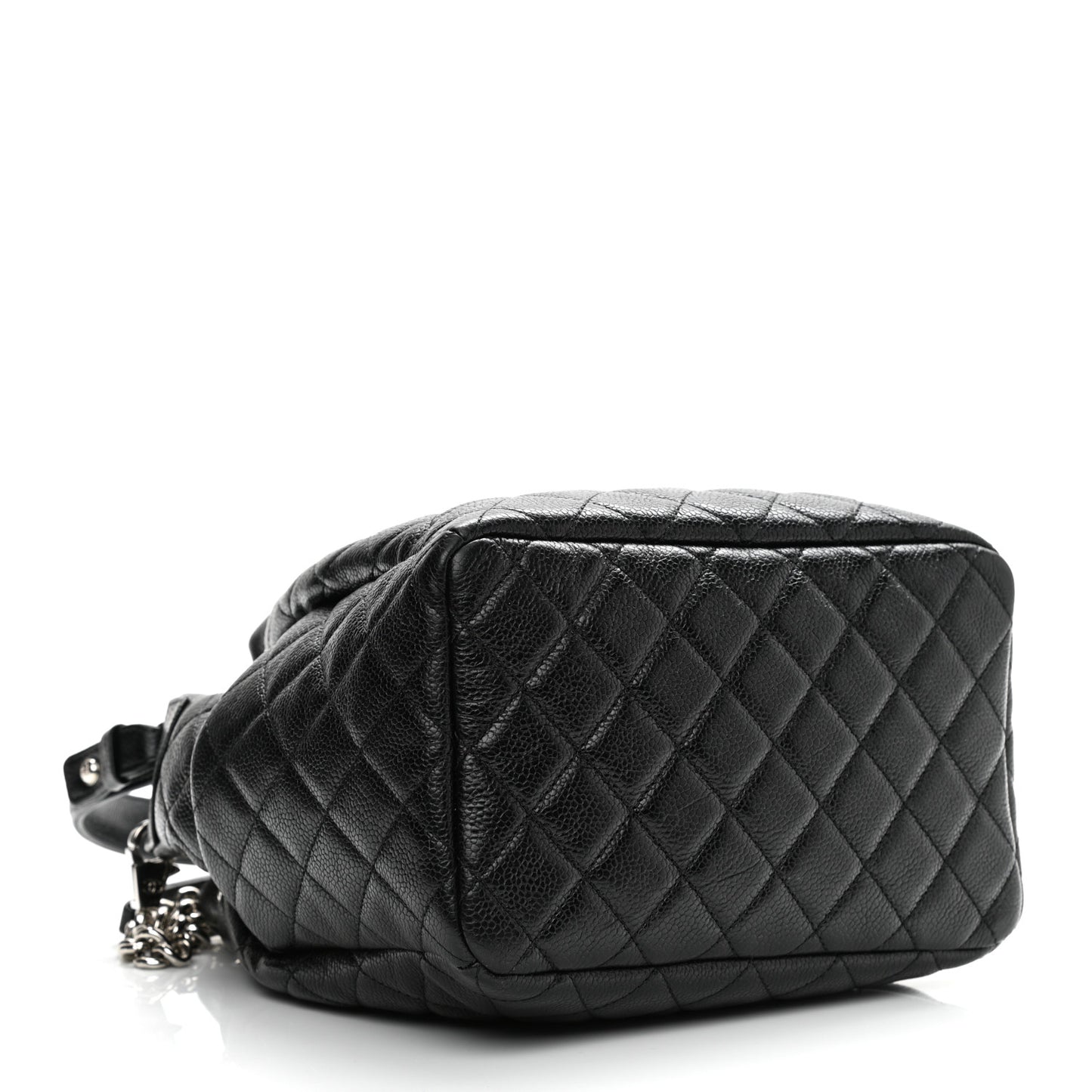 Caviar Flat Quilted CC Chain Bucket Drawstring Bag Black